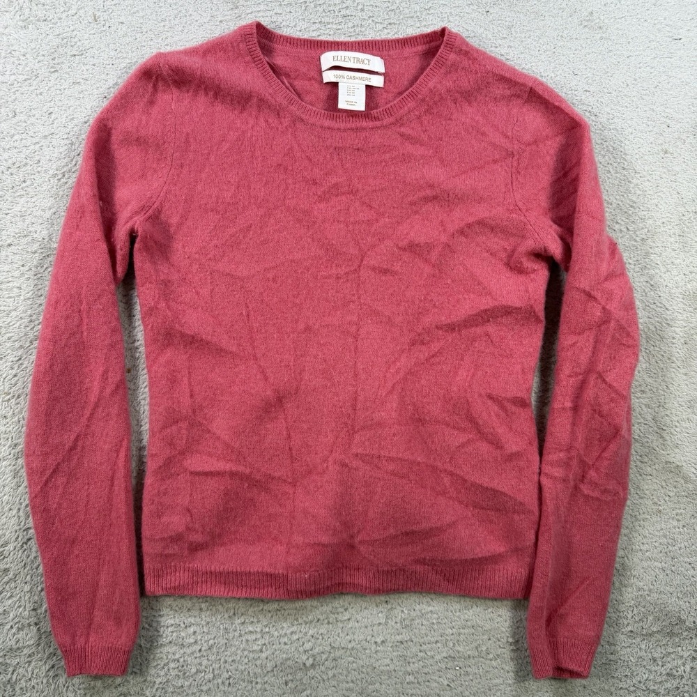 Ellen Tracy Sweater Womens Medium (Fits XS) Pink 100% Cashmere Crewneck Pullover